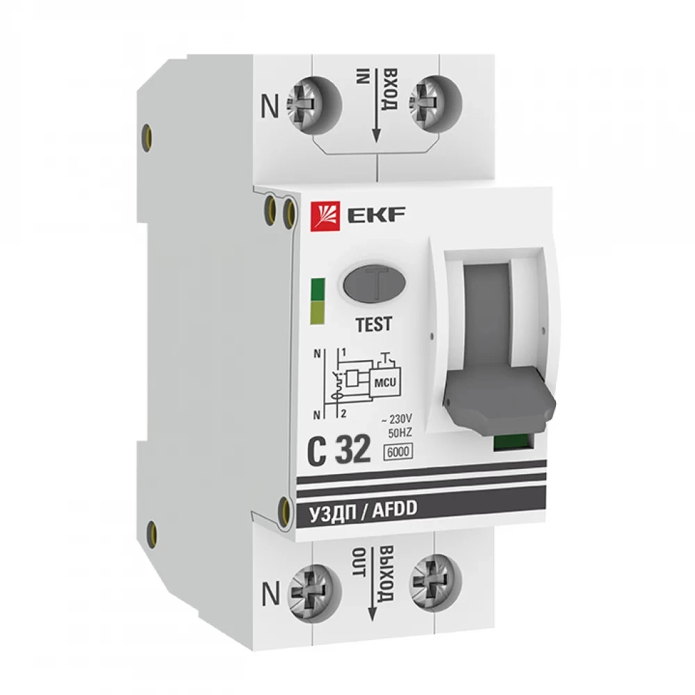 УЗДП двухполюсное EKF PROxima с автоматическим выключателем 1P+N 32А (C) 6кА, номинальный ток 32А, отключающая способность 6кА, переменный ток, кривая тока C afdd-2-32C-pro УЗДП двухполюсное EKF PROxima с автоматическим выключателем 1P+N 32А (C) 6кА, номинальный ток 32А, отключающая способность 6кА, переменный ток, кривая тока C afdd-2-32C-pro