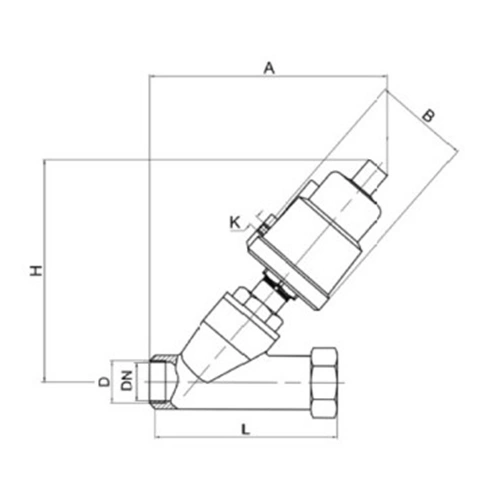 Клапан отсечной пневматический 1/2″ Ду15 Ру16, корпус - нержавеющая сталь SS316, резьбовой, Y-образный, корпус привода - нержавеющая сталь CF8M (VSP3232PV-T-1PNC)