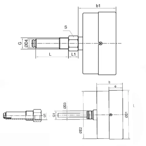 Термоманометр Росма ТМТБ-41Т.2 (0-120°C) (0-0,25MПa) G1/2 2,5, корпус 100мм, тип - ТМТБ-41T.2, длина клапана 64мм, до 120°С, осевое присоединение, 0-0,25MПa, резьба G1/2, класс точности 2.5