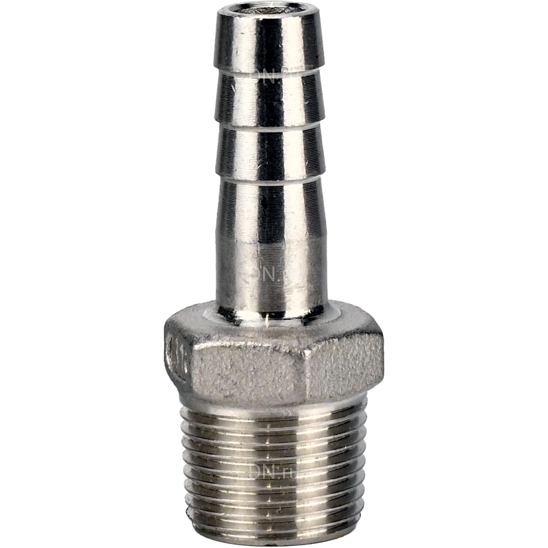 Штуцер елочка BF32-T-1/4-8 1/4″х8мм Ду8 Ру16 шланговый, корпус - нержавеющая сталь AISI 316 (CF8M), присоединение - наружная резьба/штуцер