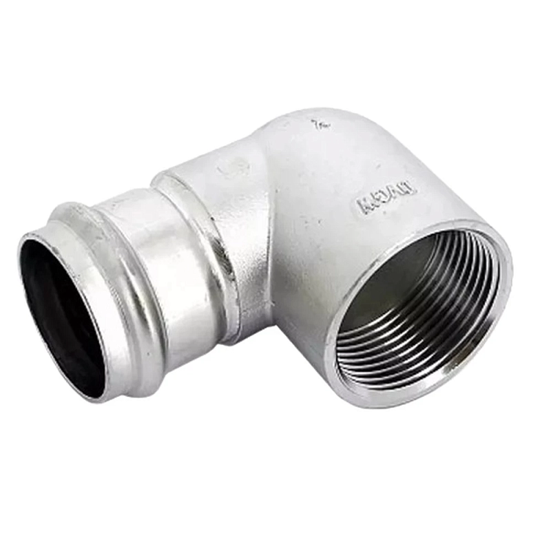 Угольник Viega Sanpress Inox SC-Contur 2314.2 Дн42х1 1/2″ Ру16 с разъемным соединением и плоской прокладкой, из нержавеющей стали, 90°, внутренняя резьба / пресс